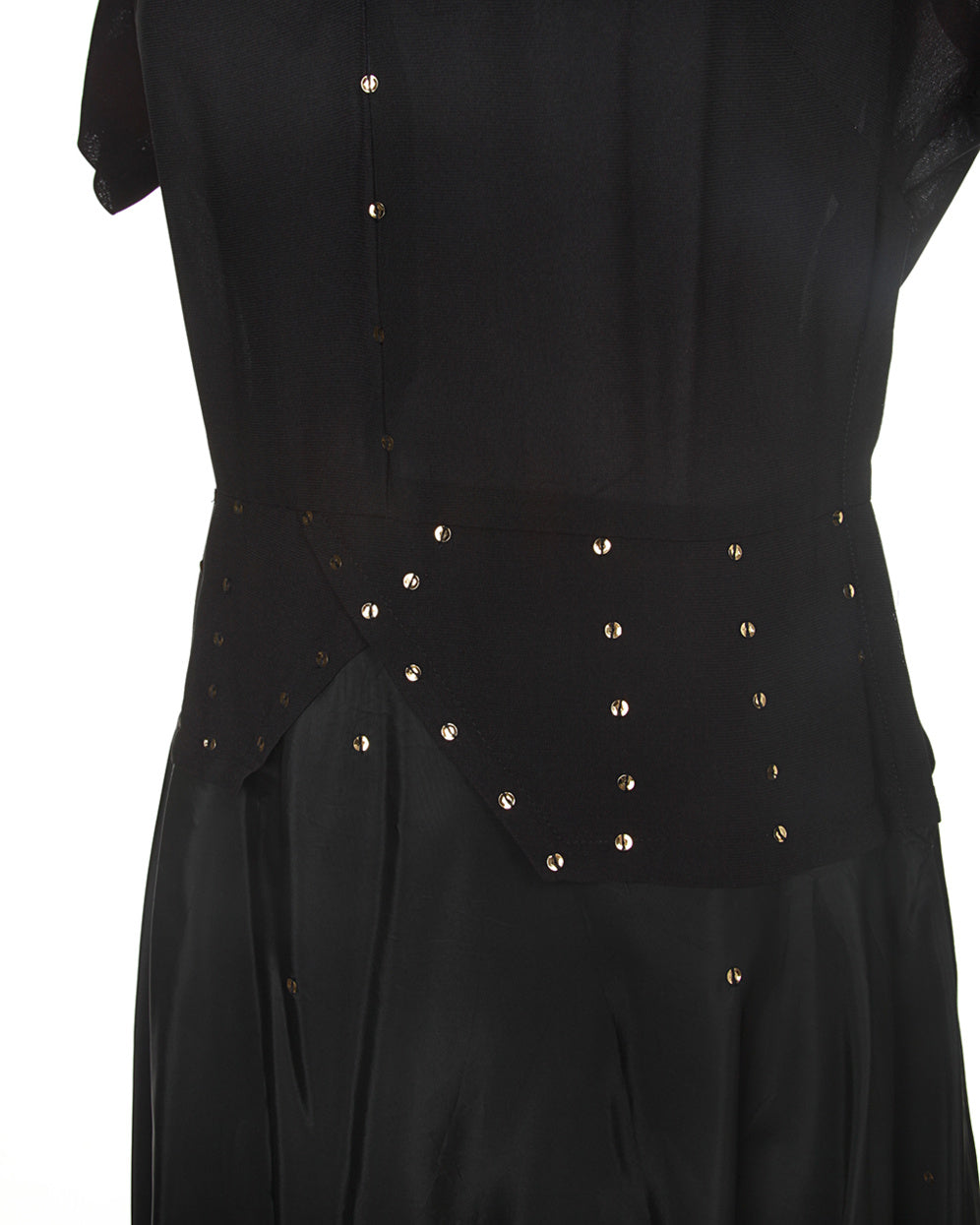 Vintage 1950s Black &amp; Gold Sequin Detailed Short Sleeve Dress - S