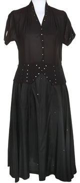 Vintage 1950s Black &amp; Gold Sequin Detailed Short Sleeve Dress - S
