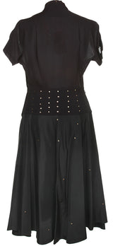 Vintage 1950s Black &amp; Gold Sequin Detailed Short Sleeve Dress - S