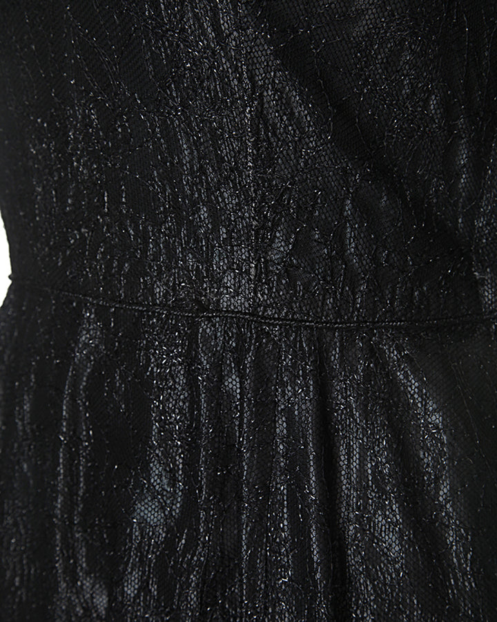 1950s Vintage Black Metallic Mesh Prom Dress - S