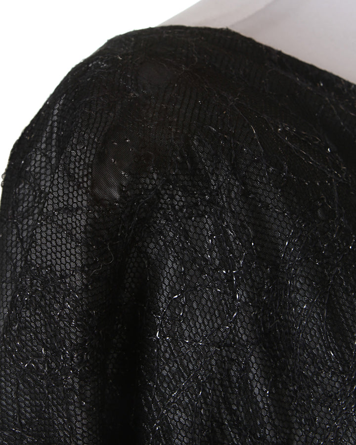1950s Vintage Black Metallic Mesh Prom Dress - S