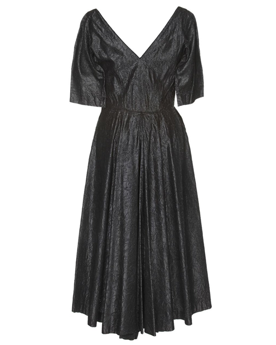 1950s Vintage Black Metallic Mesh Prom Dress - S
