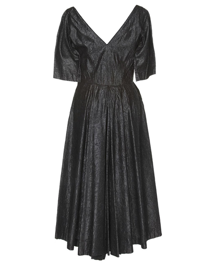 1950s Vintage Black Metallic Mesh Prom Dress - S