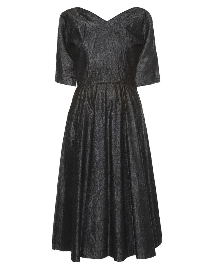 1950s Vintage Black Metallic Mesh Prom Dress - S