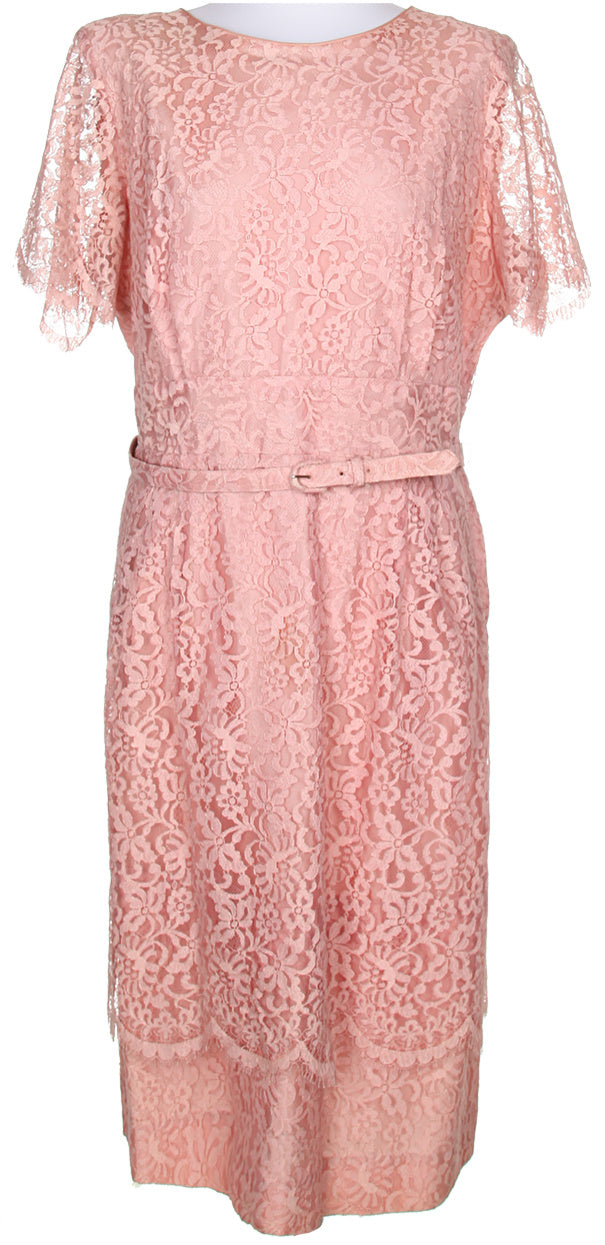60s Peg Palmer Pink Lace Midi Dress - L