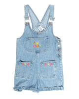 Children's Floral Embroidery Blue Denim Short Dungarees - 10