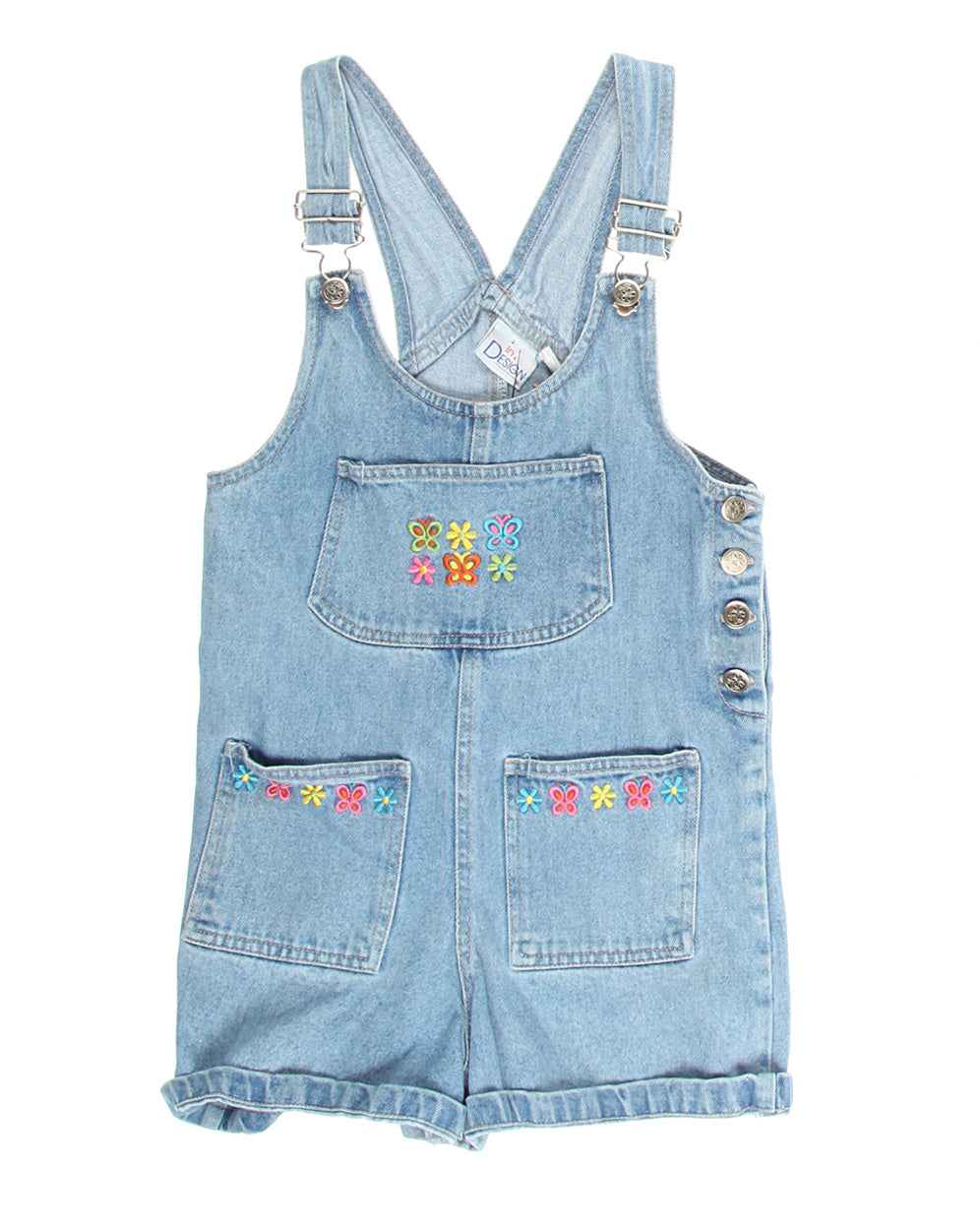 Children's Floral Embroidery Blue Denim Short Dungarees - 10