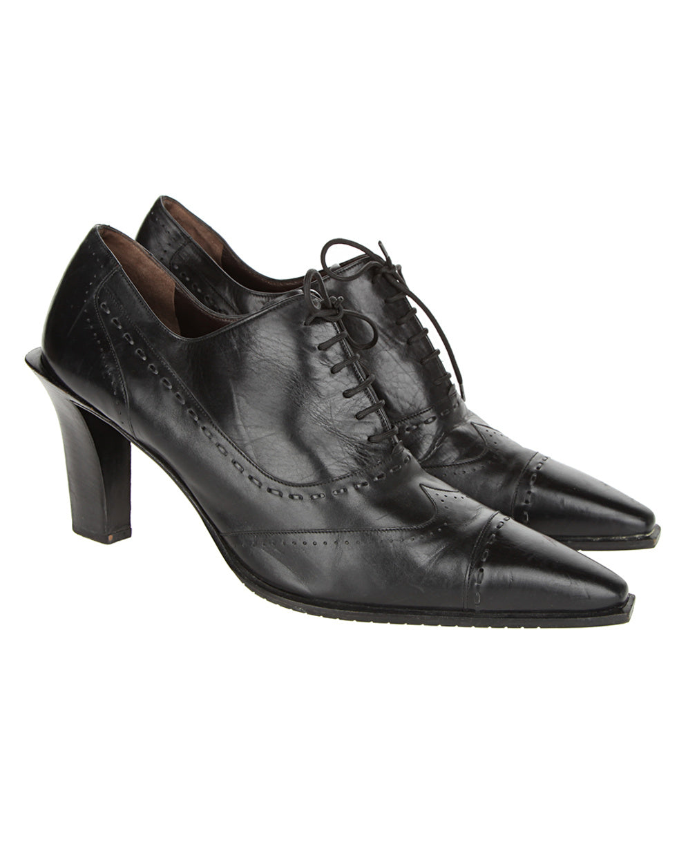 Bally Black Leather High Heel Brogues - UK 8