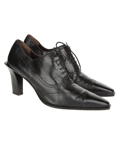 Bally Black Leather High Heel Brogues - UK 8