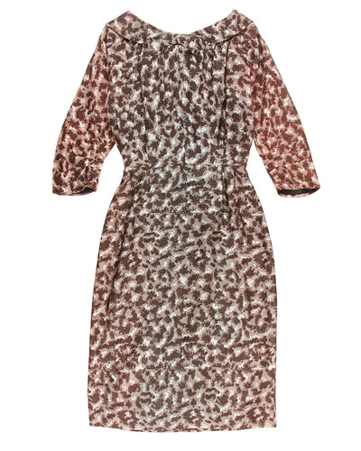 50s Grey Patterned Midi Dress - XXS