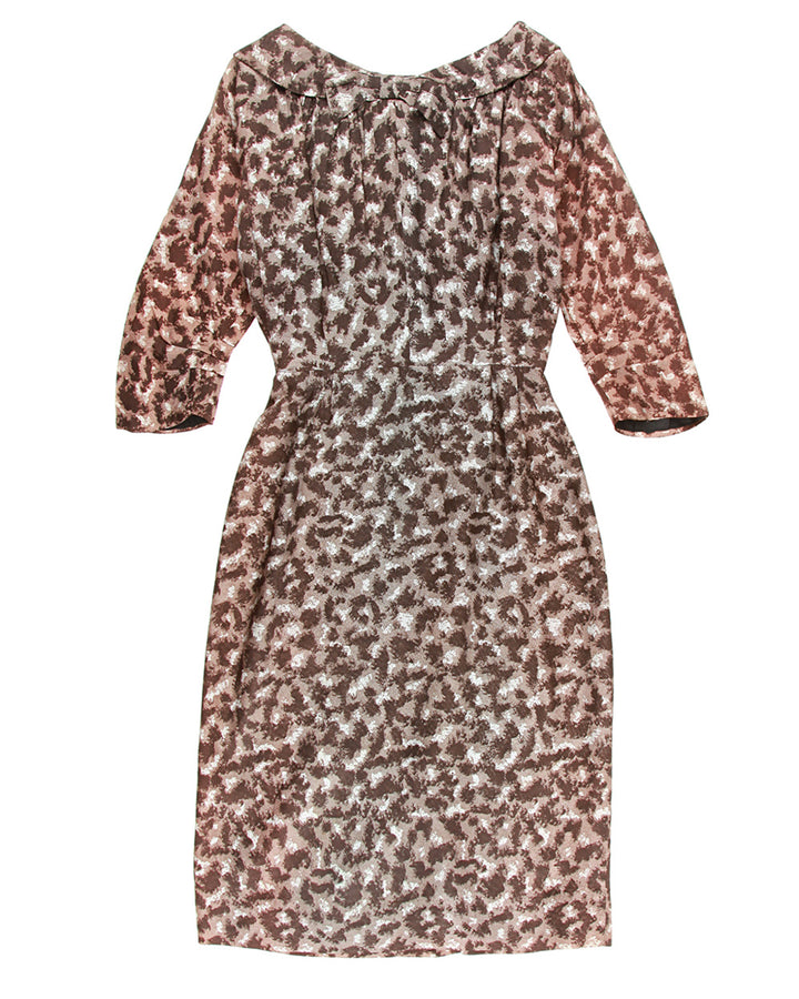 50s Grey Patterned Midi Dress - XXS