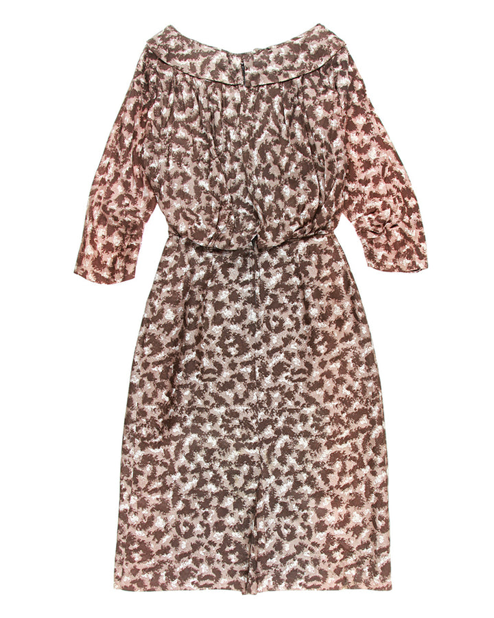 50s Grey Patterned Midi Dress - XXS