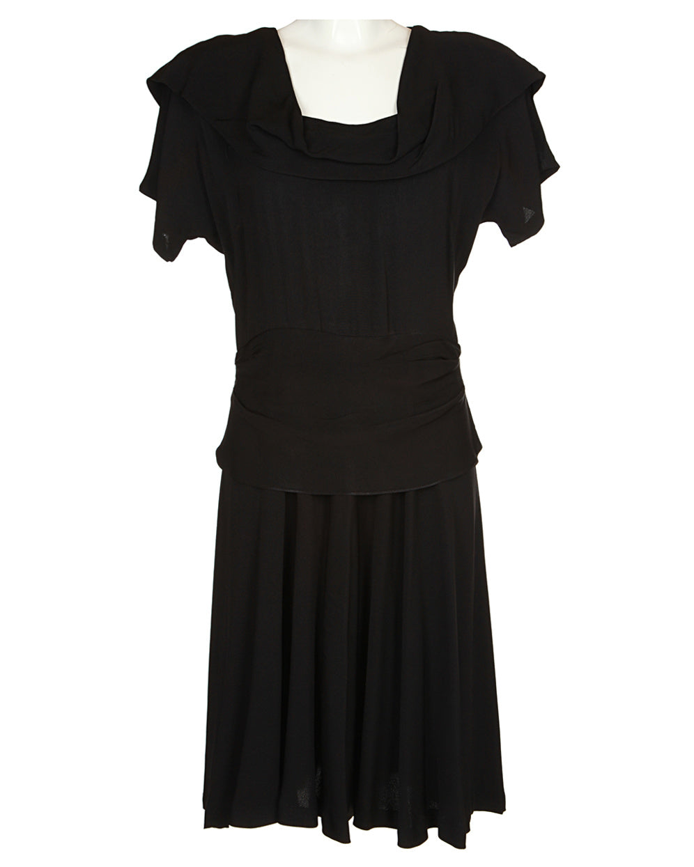 40s Black Peplum Midi Dress - M