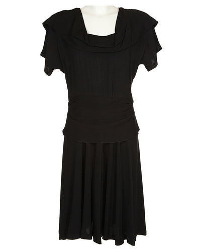 40s Black Peplum Midi Dress - M