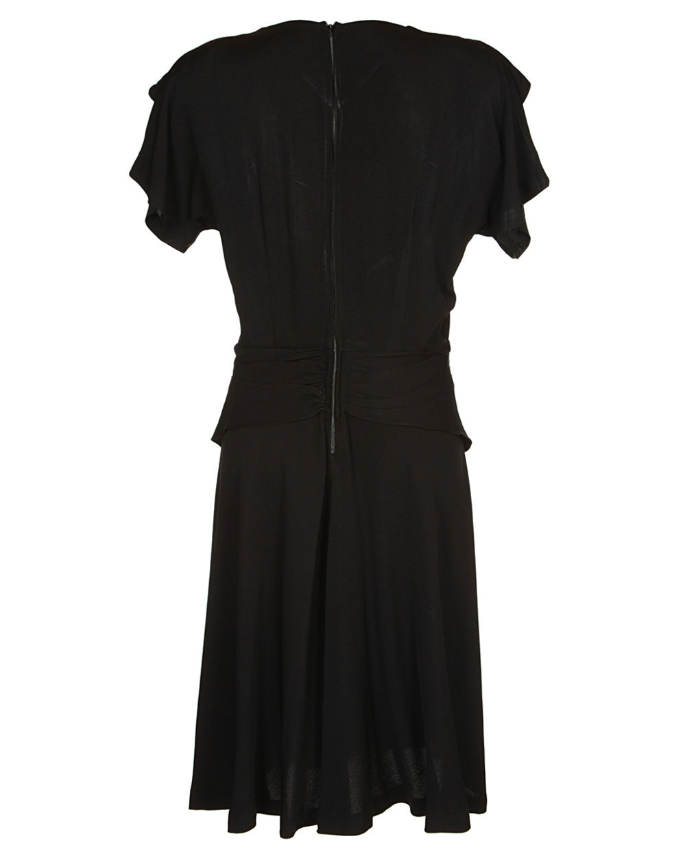 40s Black Peplum Midi Dress - M