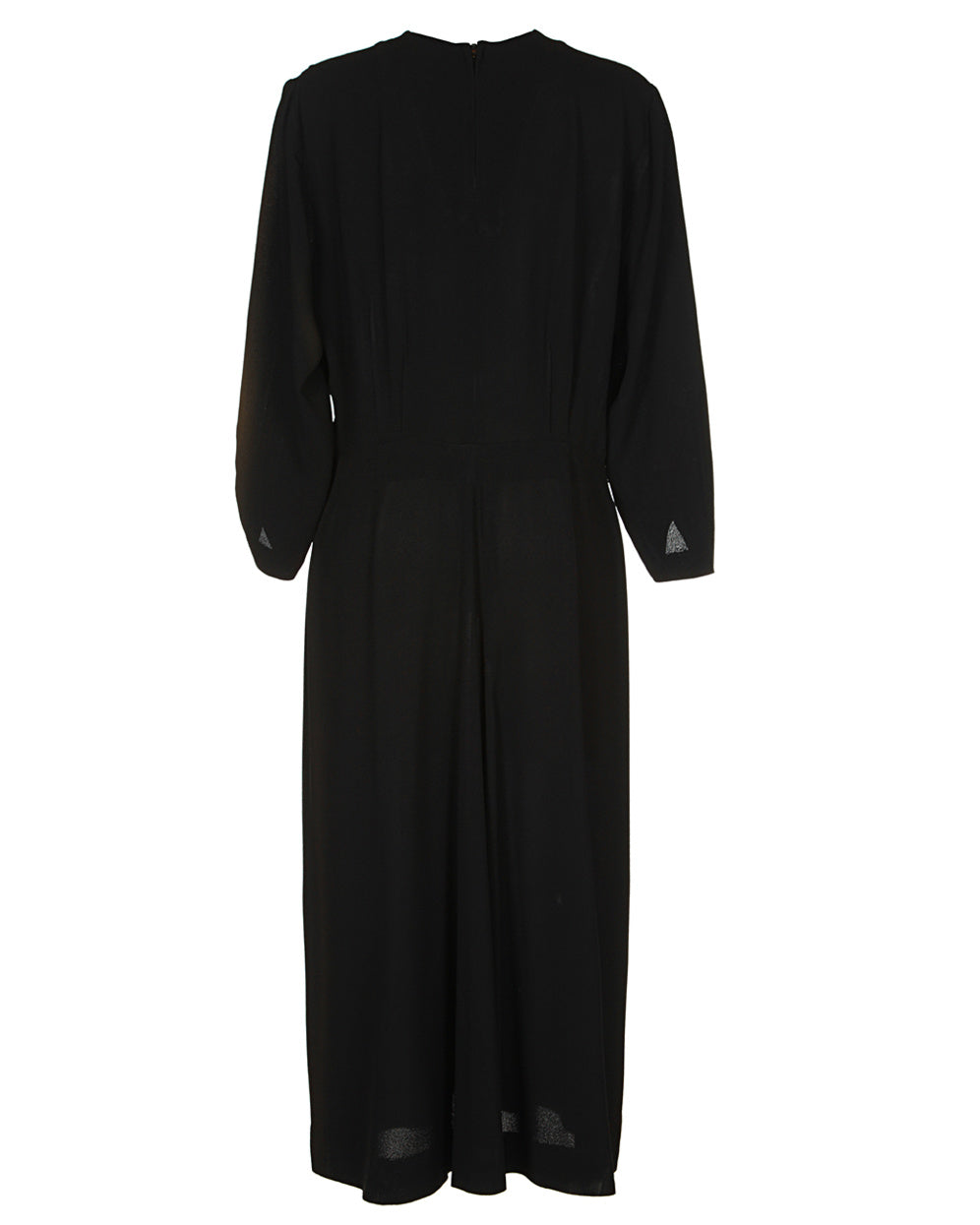 40s Black Beaded Long Sleeved Dress - M