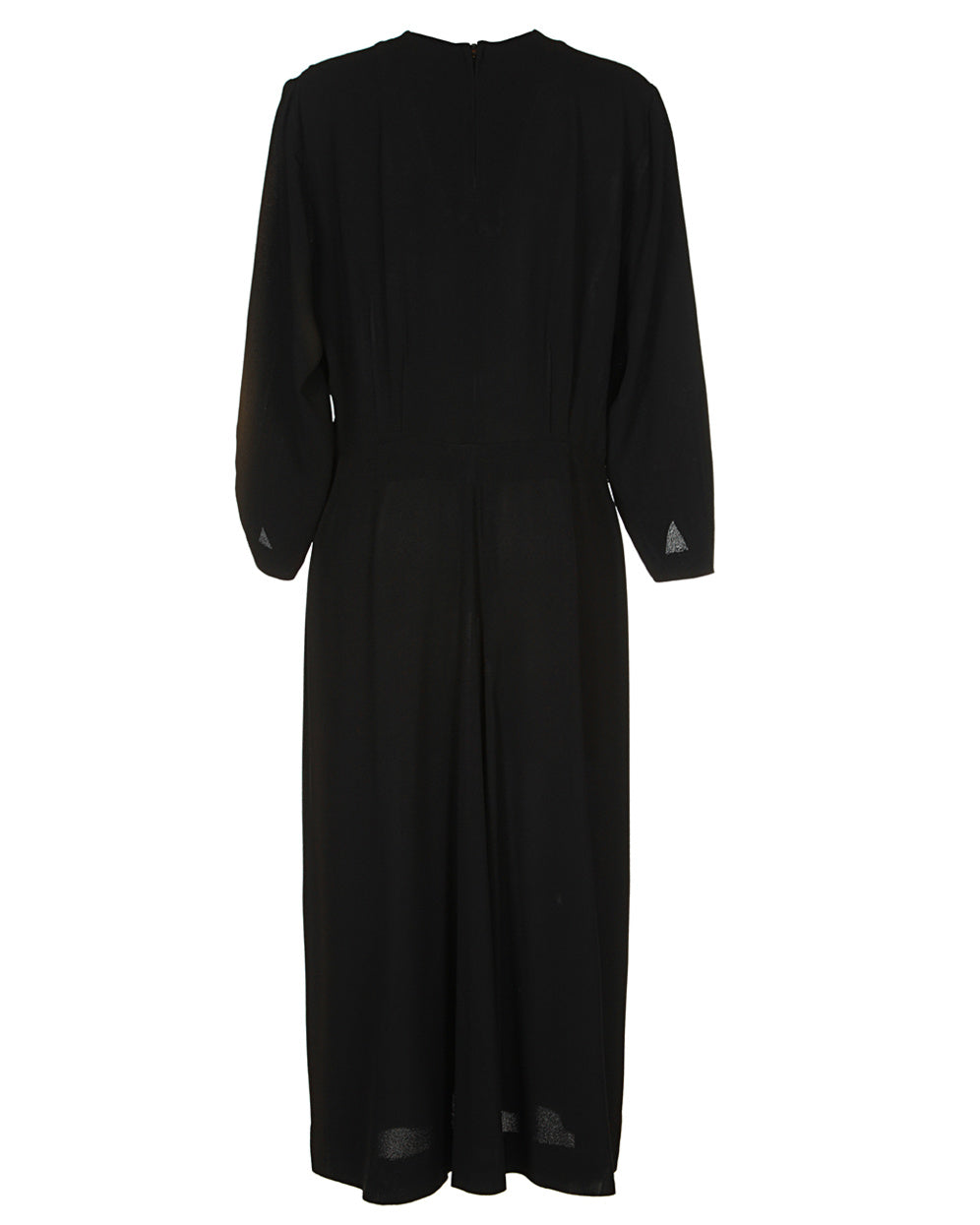 40s Black Beaded Long Sleeved Dress - M