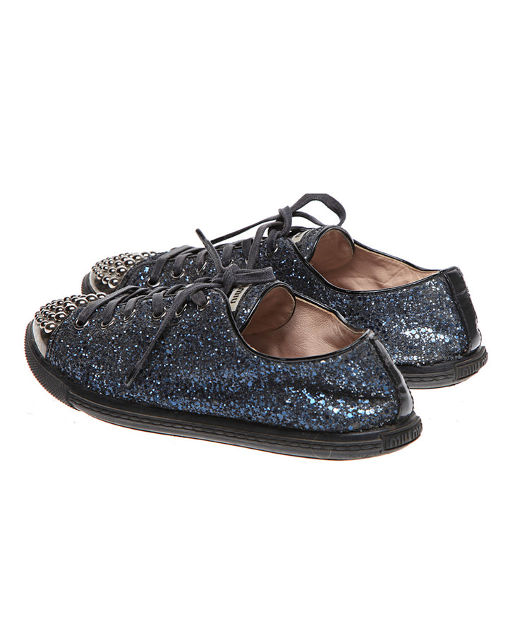 Miu Miu Blue Glittery Trainers - UK 5