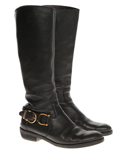 Burberry Black Leather Long Boots - UK 4.5