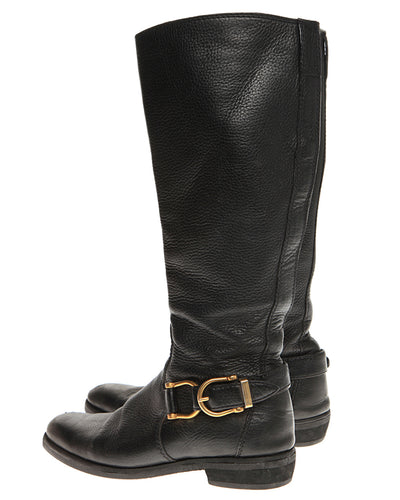 Burberry Black Leather Long Boots - UK 4.5