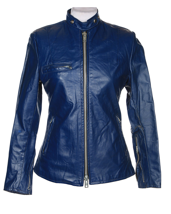 60s Brimaco Blue Leather Racer Jacket - S
