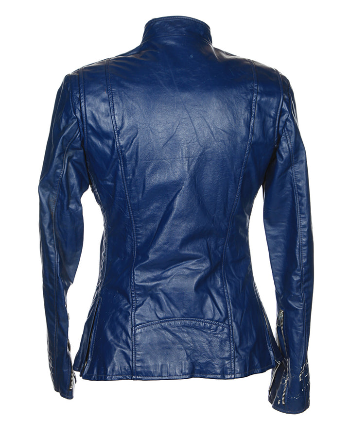 60s Brimaco Blue Leather Racer Jacket - S