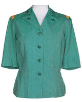 50s Girl Scout Leader Green Fitted Blouse - M