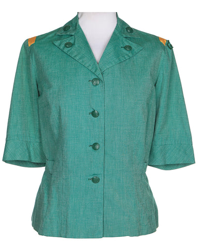 50s Girl Scout Leader Green Fitted Blouse - M