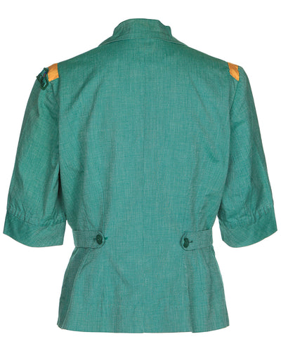 50s Girl Scout Leader Green Fitted Blouse - M