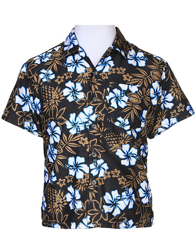 Children's Black Hawaiian Floral Shirt - C40