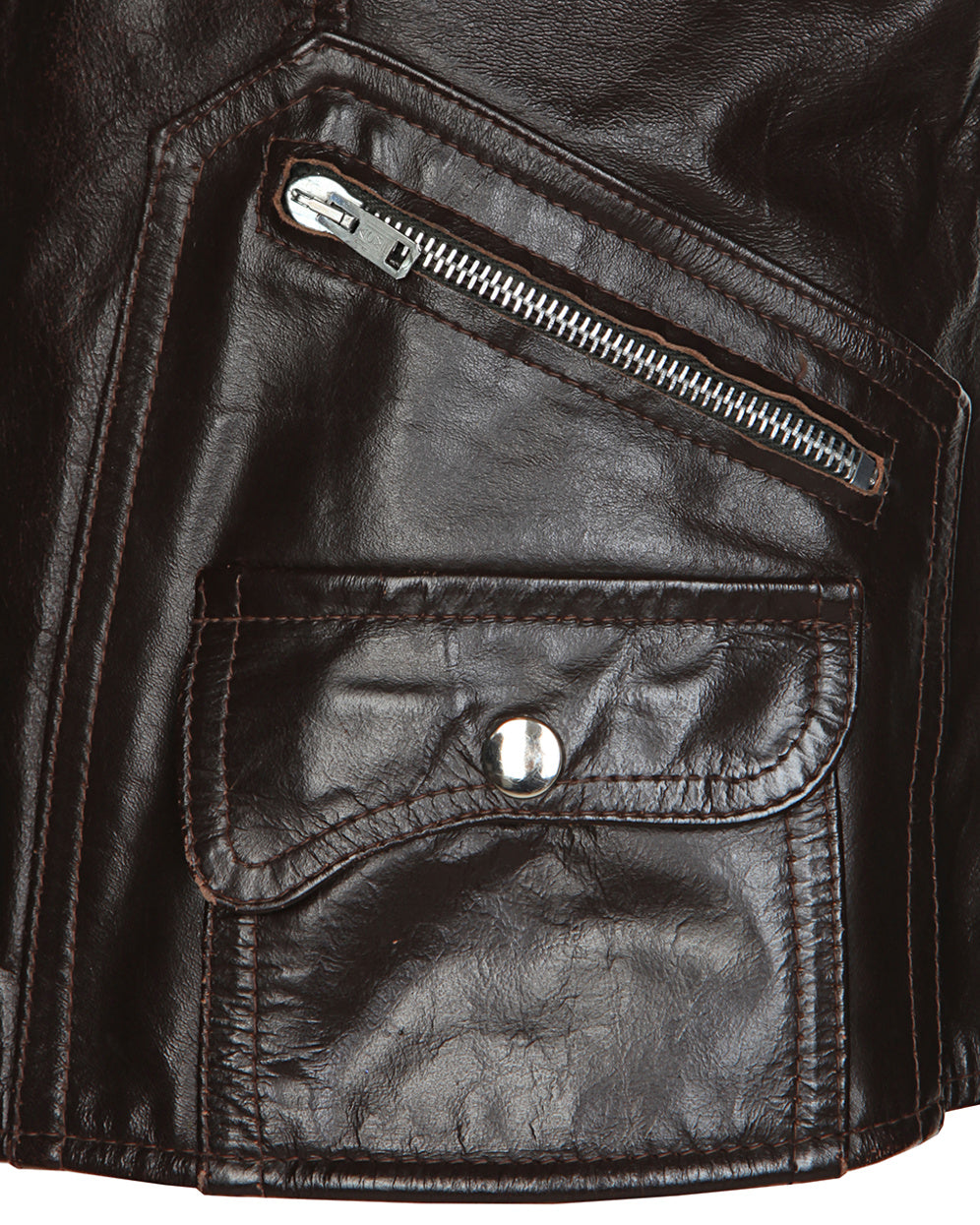 70's Brown Leather Biker Jacket - M