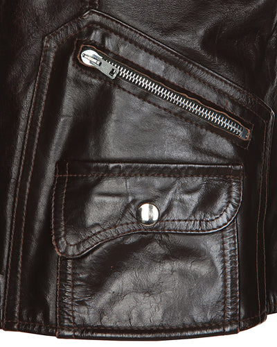 70's Brown Leather Biker Jacket - M