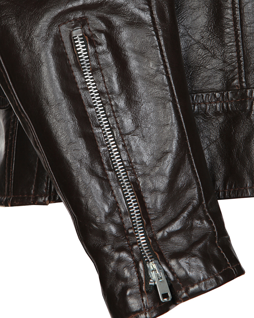 70's Brown Leather Biker Jacket - M