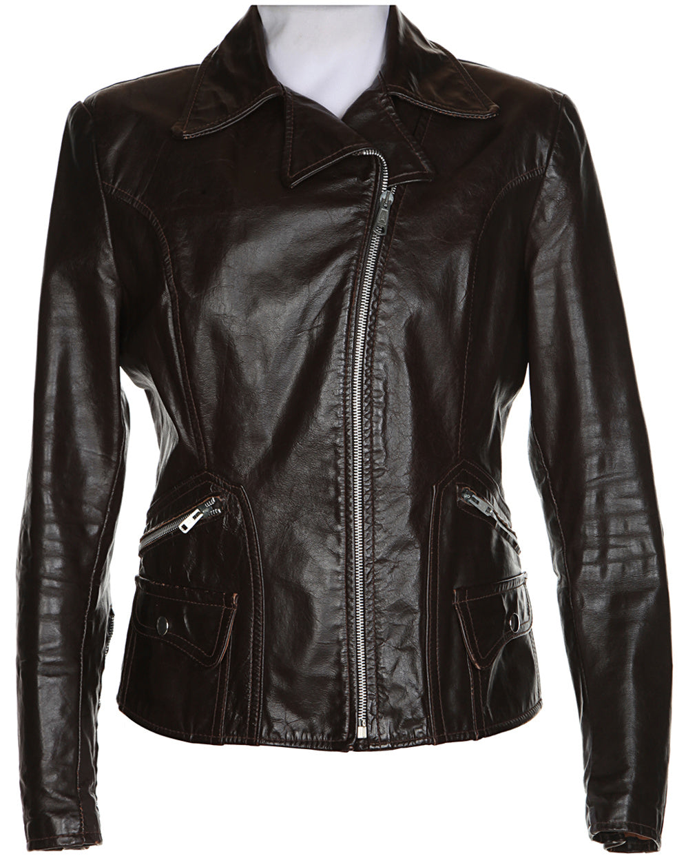 70's Brown Leather Biker Jacket - M
