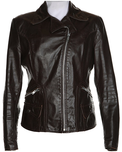 70's Brown Leather Biker Jacket - M