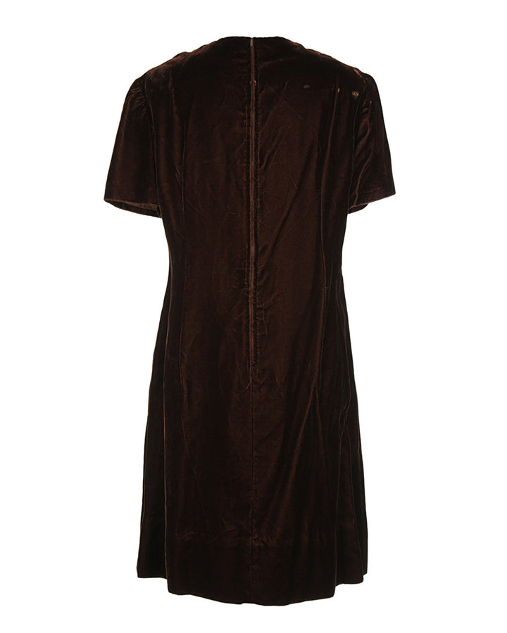 Vintage 60s Brown Short Sleeve Mini Dress – L