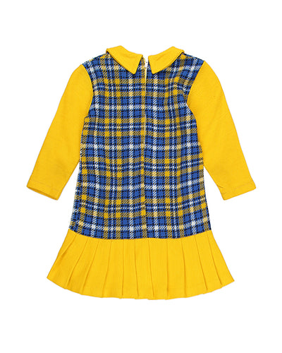 Vintage 1960s 'Little Beauty' Yellow and Blue Checked Dress - Age 7-8