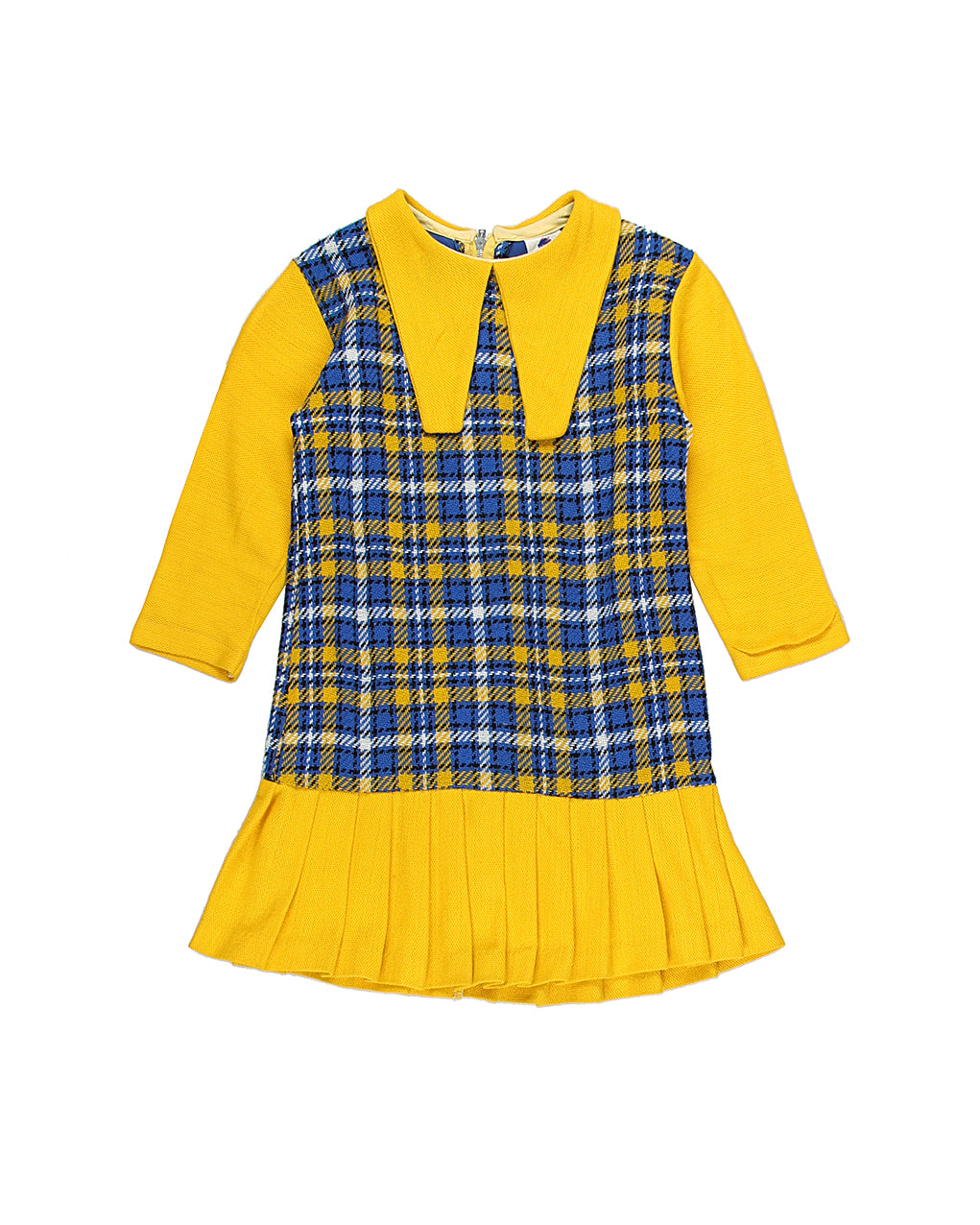 Vintage 1960s 'Little Beauty' Yellow and Blue Checked Dress - Age 7-8