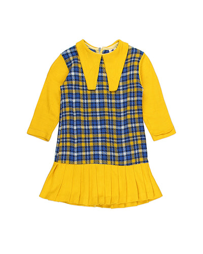 Vintage 1960s 'Little Beauty' Yellow and Blue Checked Dress - Age 7-8