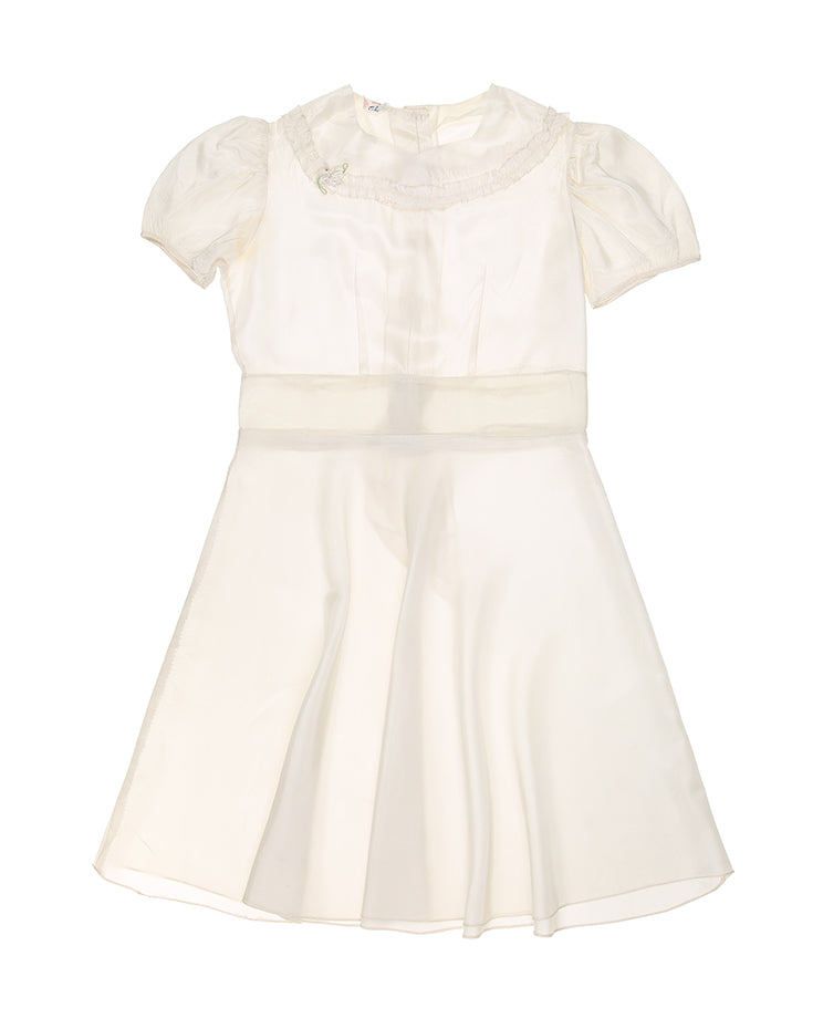 Vintage 50s Little Girl's White Satin Puff Sleeve Party Dress - Age 10