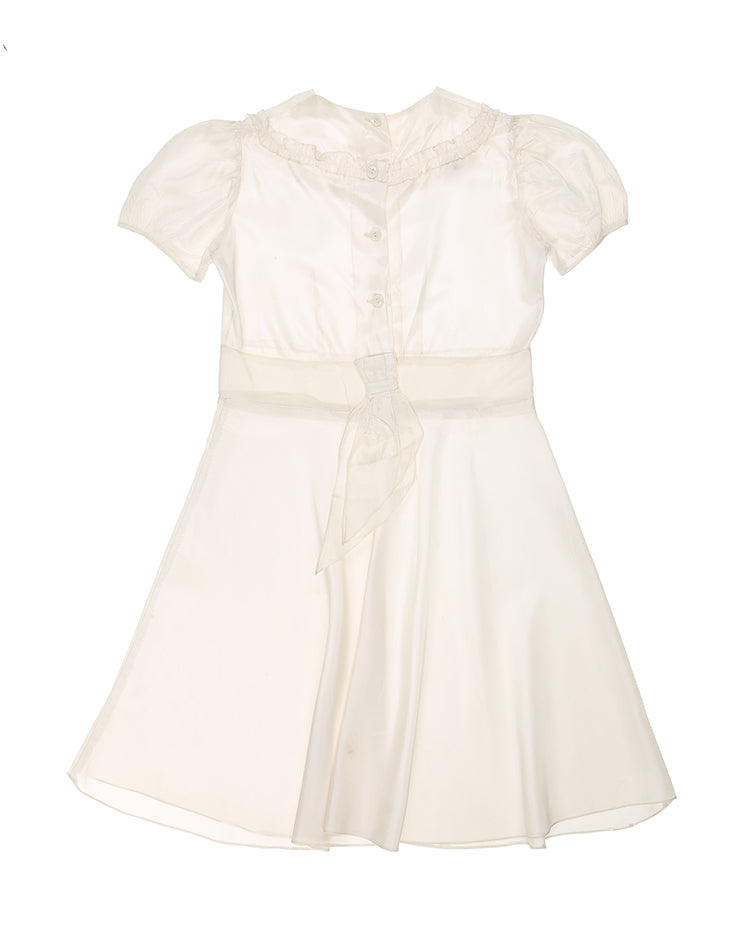 Vintage 50s Little Girl's White Satin Puff Sleeve Party Dress - Age 10