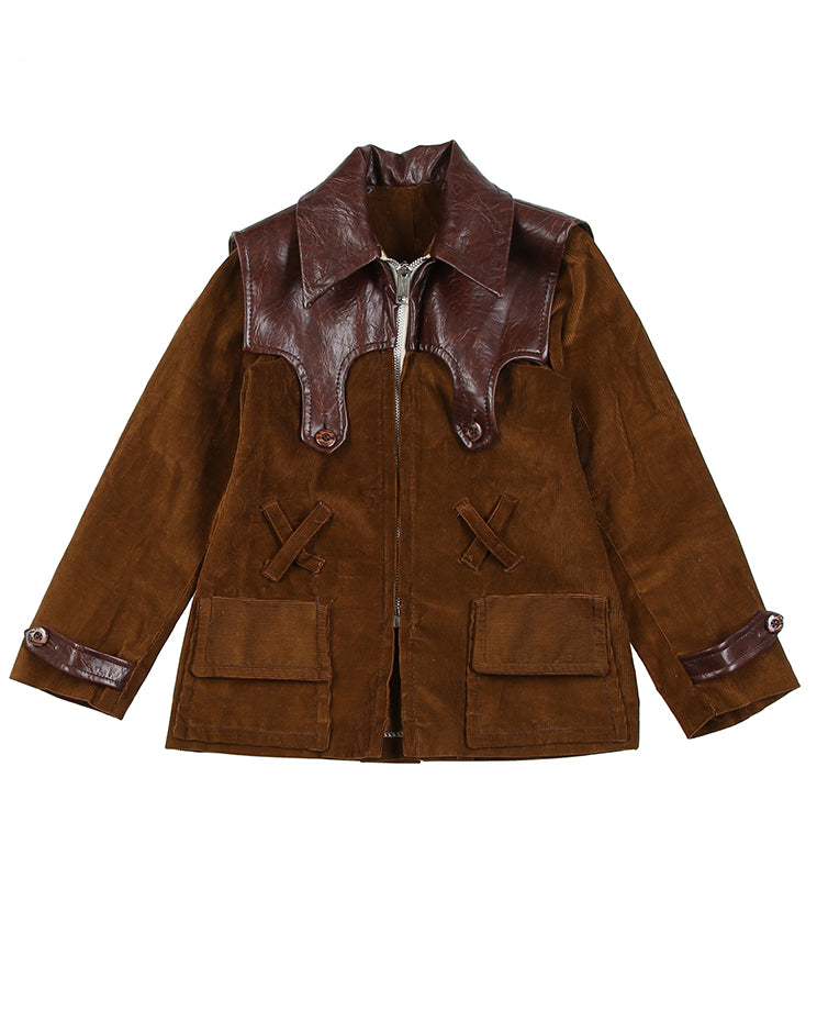 1960s 70s Brown Corduroy &amp; Vinyl Jacket - C30