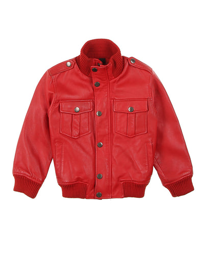 Ferrari print black red kids leather bomber jacket - age 6