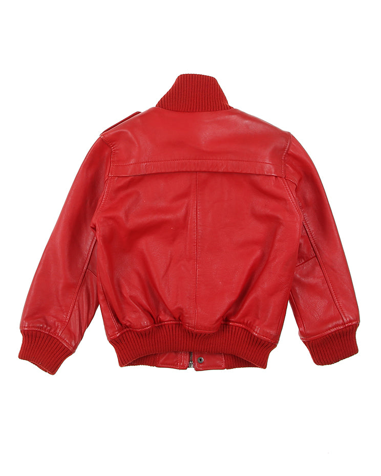 Ferrari print black red kids leather bomber jacket - age 6
