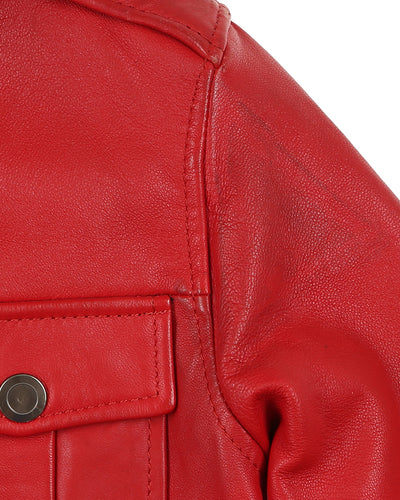 Ferrari print black red kids leather bomber jacket - age 6