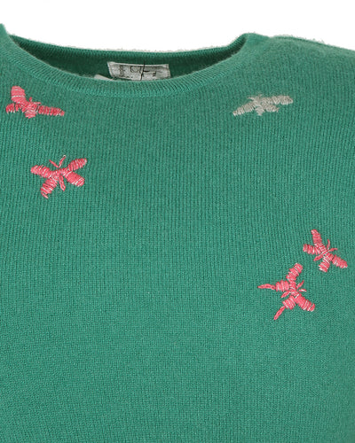 Embroidered Butterfly Green cashmere Jumper - Age 11- 2
