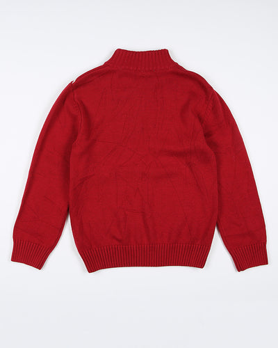 Red zip-up reindeer pattern Christmas jumper - age 7-8