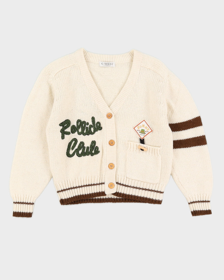 Cream Knitted College Style Cardigan