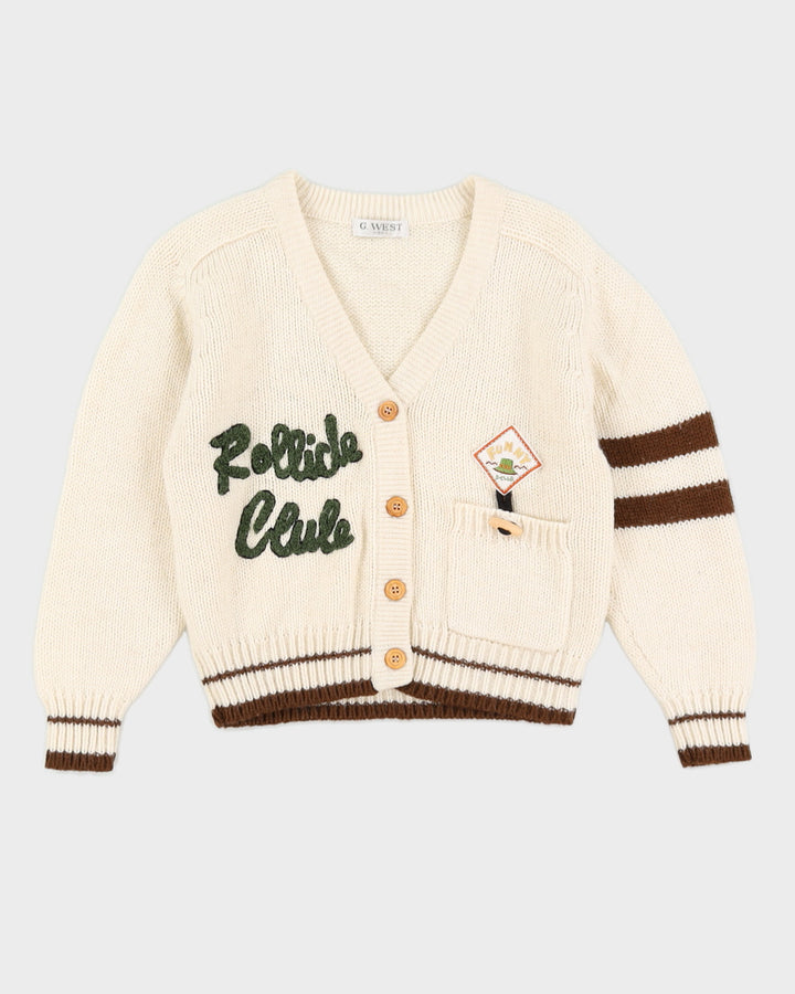 Cream Knitted College Style Cardigan