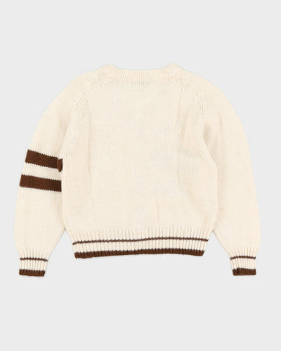 Cream Knitted College Style Cardigan